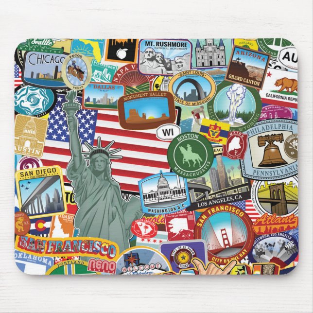 United States Travel Sticker Pattern Mouse Mat (Front)