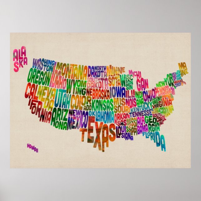 United States Typography Text Map Poster (Front)