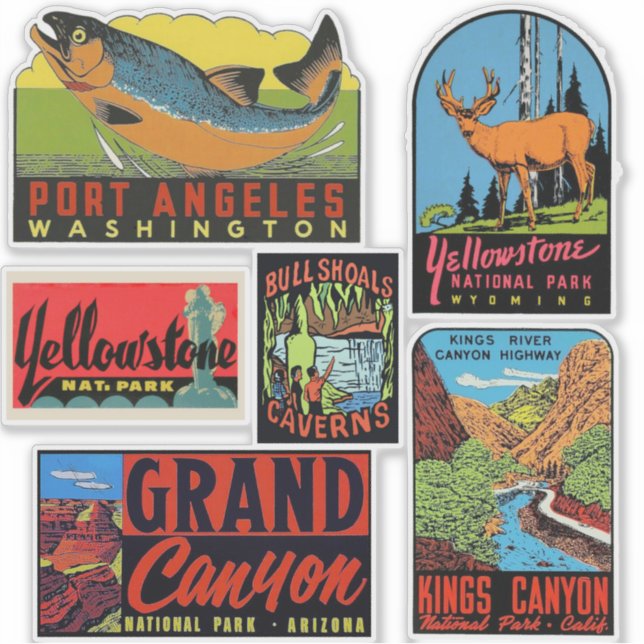 United States Vintage Style Travel Stickers (Front)