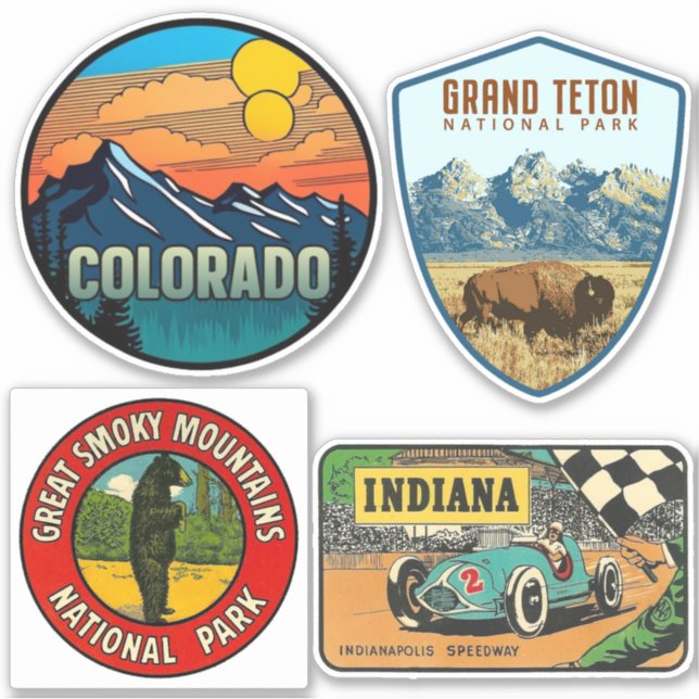 United States Vintage Style Travel Stickers (Front)