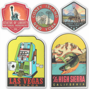 United States Vintage Style Travel Stickers