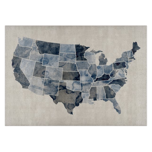 United States Watercolor Map Cutting Board (Front)
