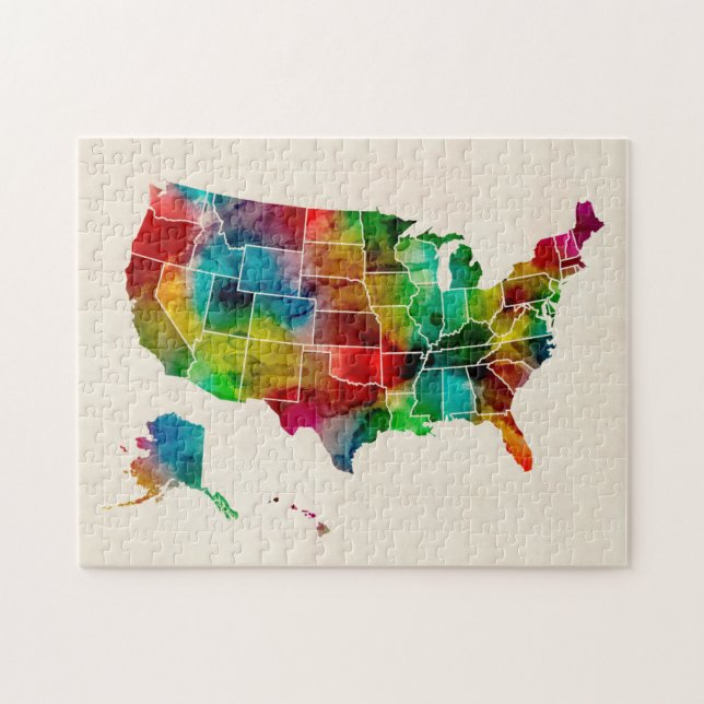 United States Watercolor Map Jigsaw Puzzle (Horizontal)