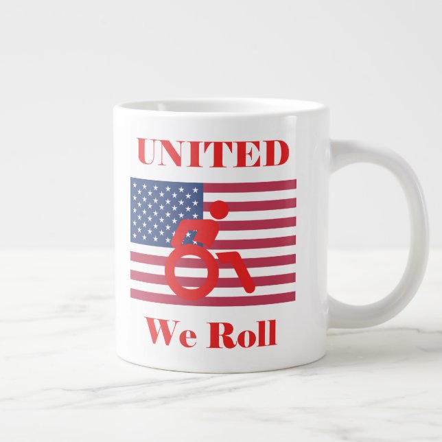 United We Roll - Wheelchair & American Flag Large Coffee Mug (Right)