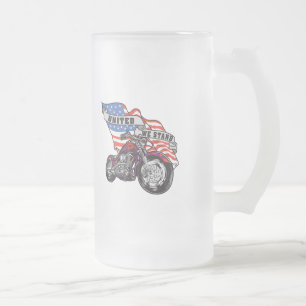 United We Stand Bike Frosted Glass Beer Mug