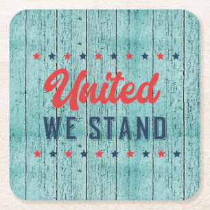 United We Stand Patriotic    Square Paper Coaster