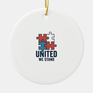 United We Stand Puzzle Piece Patriotic Shirt Desig Ceramic Tree Decoration
