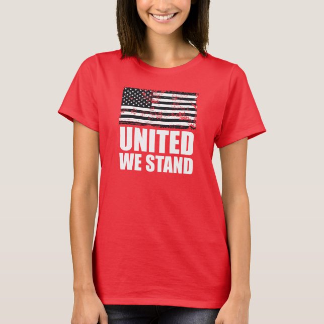 United we stand thin blue line Grunge USA Flag T-Shirt (Front)