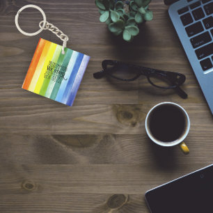 United we stand white motivational saying rainbow key ring