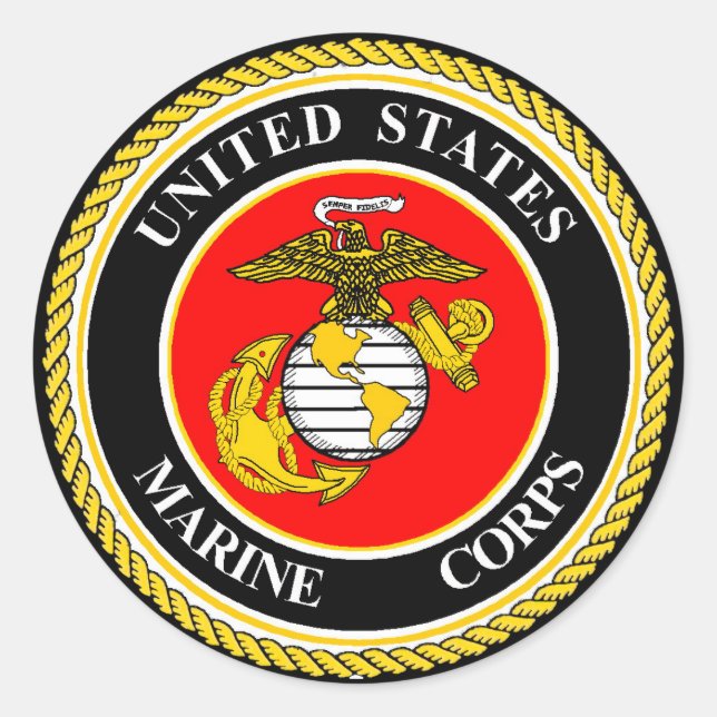UNITES STATES MARINE CORPS CLASSIC ROUND STICKER (Front)