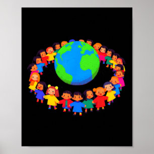 Unity Around The World – Kids Holding Hands Glol P Poster