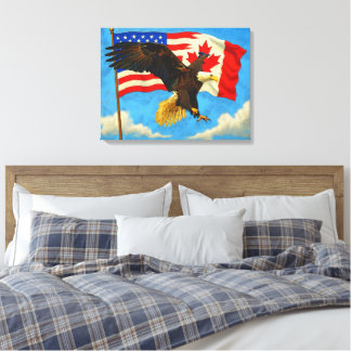 Unity - Canada Flag, US Flag and Eagle Canvas Print