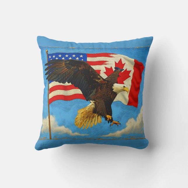 Unity - Canada Flag, US Flag and Eagle Cushion (Back)