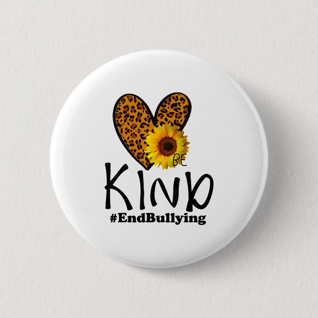 Unity Day Orange Be Kind Leopard Heart Anti Bullyi 6 Cm Round Badge (Front)