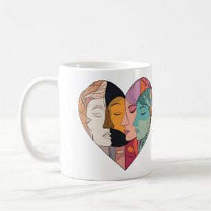 Unity Heart Diverse Faces Line Art Diversity  Coffee Mug
