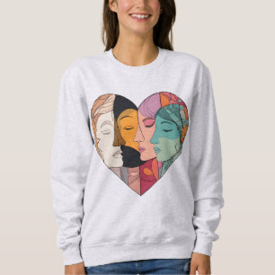 Unity Heart Diverse Faces Line Art Diversity Sweatshirt