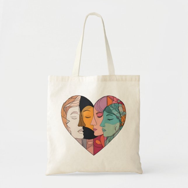 Unity Heart Diverse Faces Line Art Diversity  Tote Bag (Front)