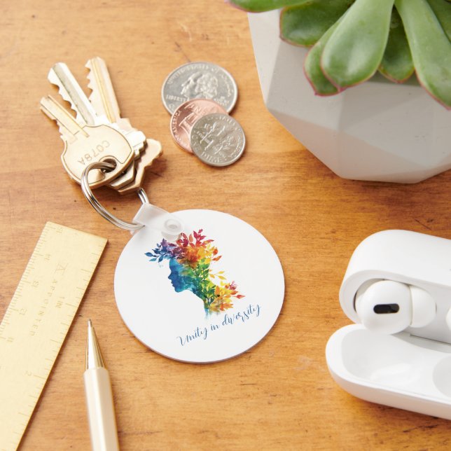 Unity In Diversity I Rainbow Coloured Illustration Key Ring (Desk)