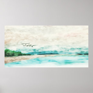 Unity of Earth and Water Misty Landscape Poster