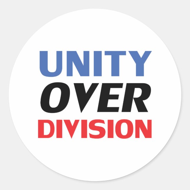 "Unity over Division" blue red black white Classic Round Sticker (Front)