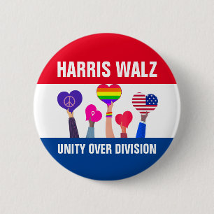 Unity Over Division Harris Walz Tim Walz Red Blue 6 Cm Round Badge