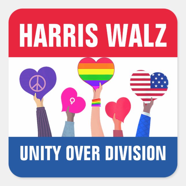 Unity Over Division Harris Walz Tim Walz Red Blue Square Sticker (Front)
