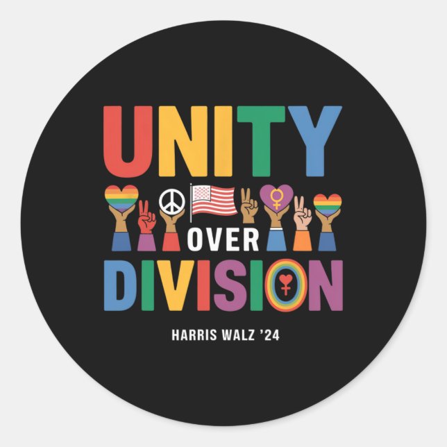 Unity Over Division Pride Harris W 24  Classic Round Sticker (Front)