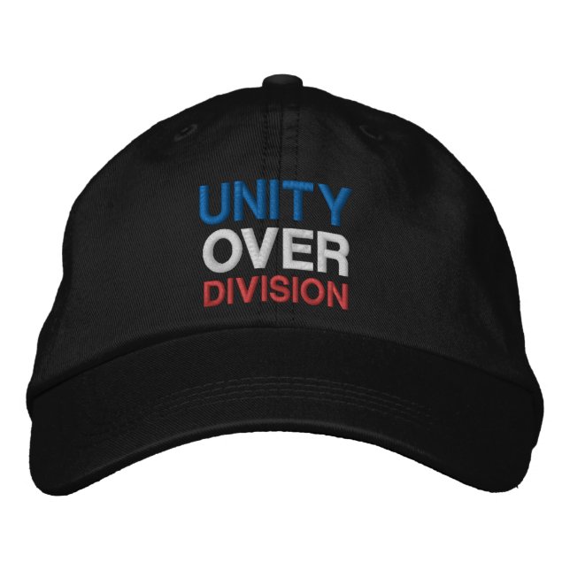Unity over division red white blue black patriotic embroidered hat (Front)