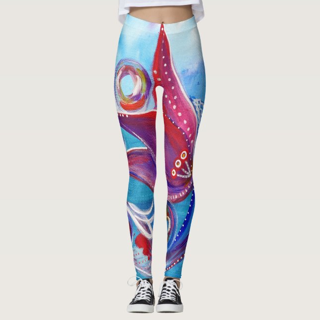 Unity pink blue feminine Whimsical Boho Art Leggings (Front)