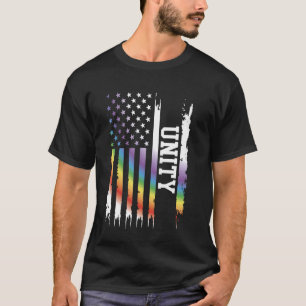 Unity United States Distressed Rainbow w US Flag T-Shirt