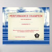 Universal employee recognition award certificate