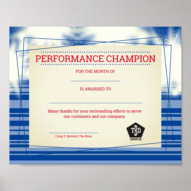 Universal employee recognition award certificate poster (Front)