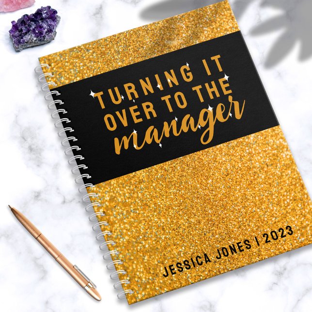 Universal Manager Stylish Gold Glitter Black  Notebook (In Situ)