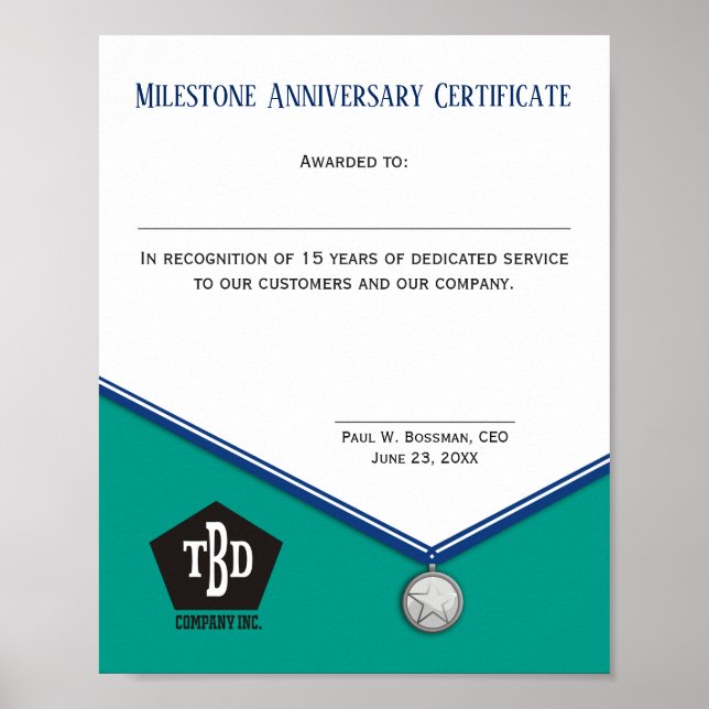 Universal medal employee anniversary certificate poster (Front)