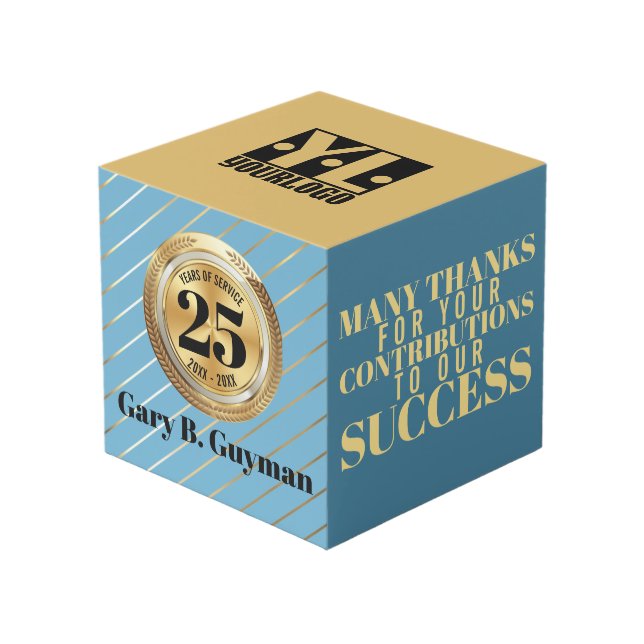 Universal milestone employee anniversary award cub cube (Front Angled)