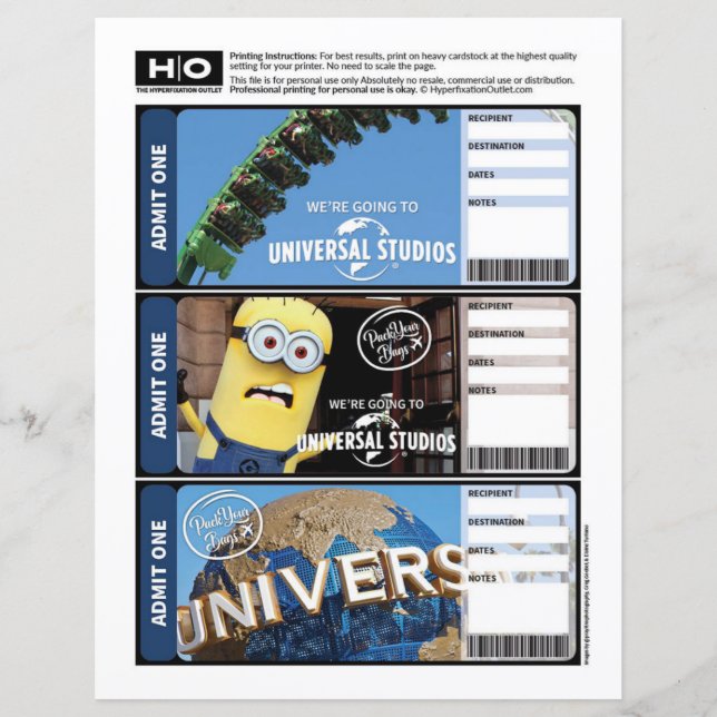 Universal Mock Ticket for Travel and Events (Front)