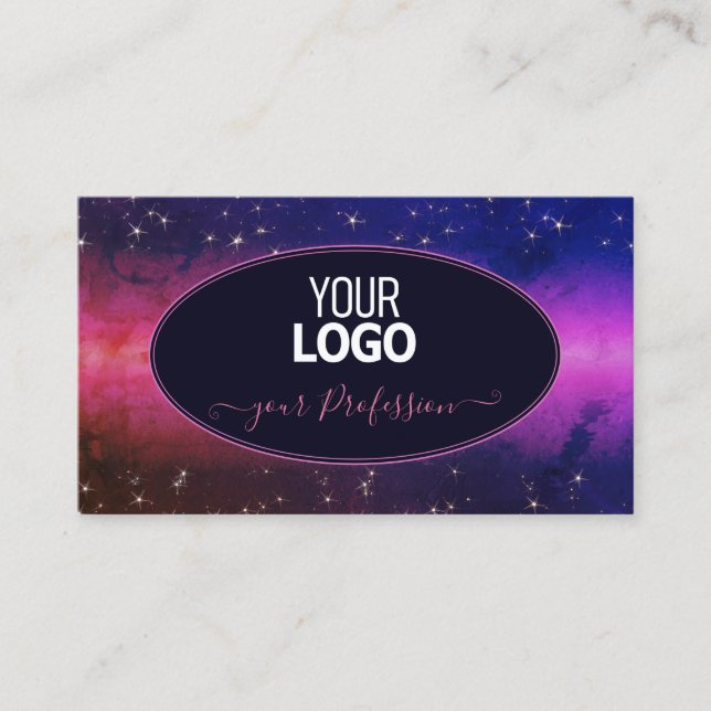 Universe Colourful Galaxy Glitter Stars with Logo Business Card (Front)