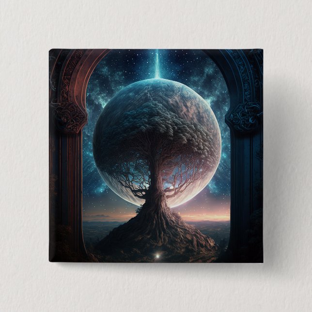 Universe Cosmic Tree Surreal Fantasy Art 15 Cm Square Badge (Front)
