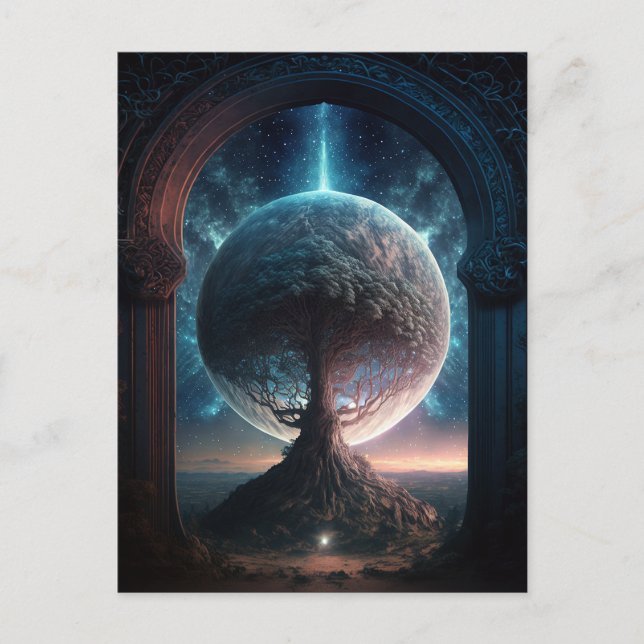 Universe Cosmic Tree Surreal Fantasy Art Postcard (Front)