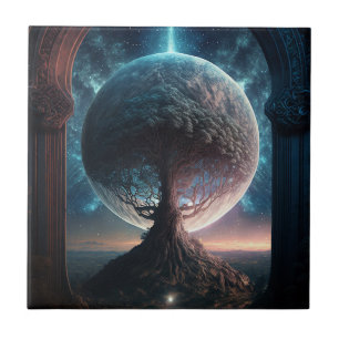 Universe Cosmic Tree Surreal Fantasy Art Tile