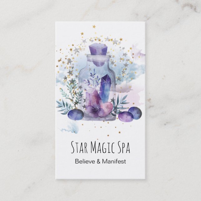 *~* Universe Cosmos Stars Sky Crystals Mason Jar Business Card (Front)