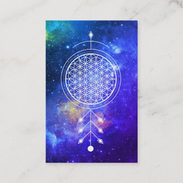 *~* Universe  Flower of Life  Yoga Massage Reiki Business Card (Front)