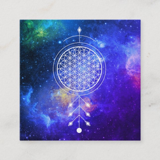 *~* Universe  Flower of Life  Yoga Reiki Astrology Square Business Card (Front)