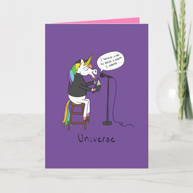 Universe - Funny Unicorn Poetry Greeting Card (Front)