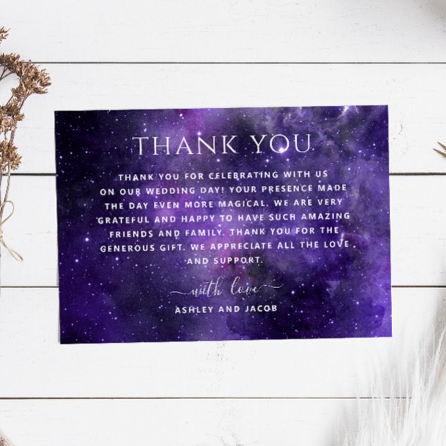 Universe galaxy stars. Purple space night wedding Thank You Card (Creator Uploaded)