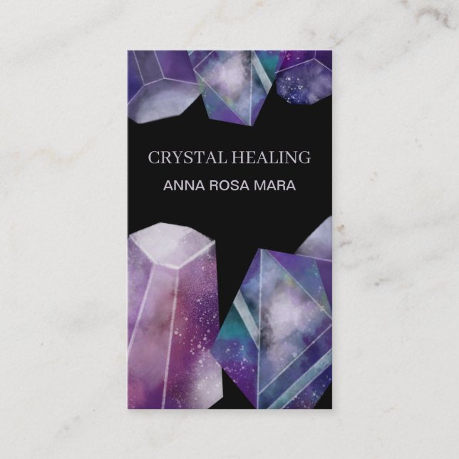 * Universe Gem Cosmos Gemstone Watercolor Crystals Business Card (Front)