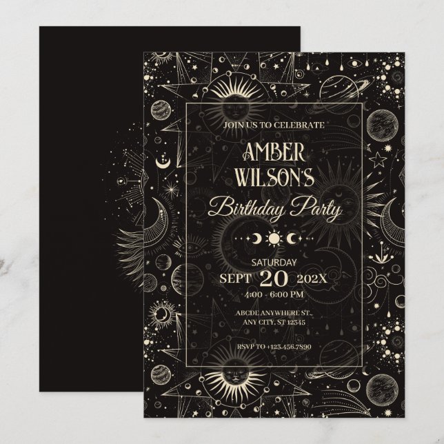 Universe mystical astrological moon sun birthday  invitation (Front/Back)