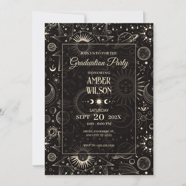 Universe mystical astrological moon sun graduation invitation (Front)