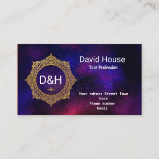 Universe Navy Blue Red Gold Elegant Arabesque Business Card