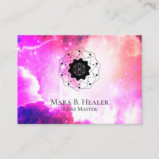 * Universe Nebula Sacred Geometry Pink Purple Business Card (Front)